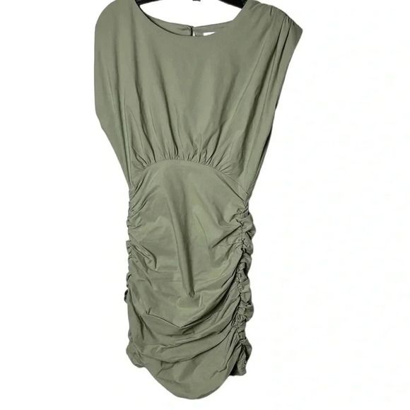 Anthropologie shirred,pleated dress.Sage green fitted dress,boat neck,event, EC - Picture 9 of 13